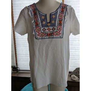 Women's Hailey & Co. Wht emb Ruffled Knit SS Top Sz Med